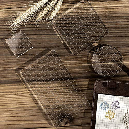 Large Acrylic Stamp Block Clear Stamping Tools Set with Grid Lines for Art Crafts Scrapbooking (4 Count)