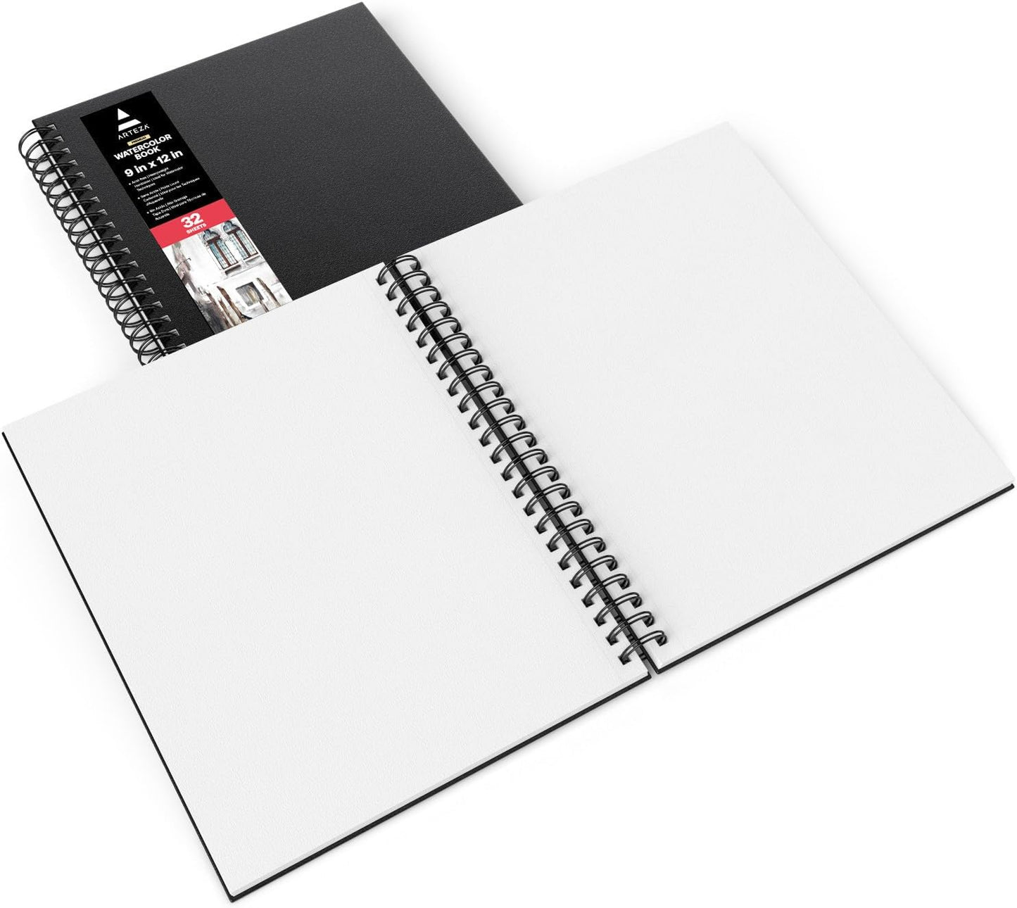 ARTEZA Watercolor Sketchbook 2-Pack, 64 Pages Each, 9x12 Inches – Spiral-Bound, 140 lb Cold Press Paper, Black Hardcover for Watercolor & Mixed Media - Crafty Corner