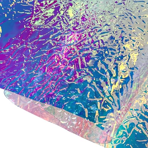 Iridescent Transparent Embossed Vinyl Holographic Blue Clear PVC Vinyl Craft Fabric 16"×54" for Sewing DIY Projects