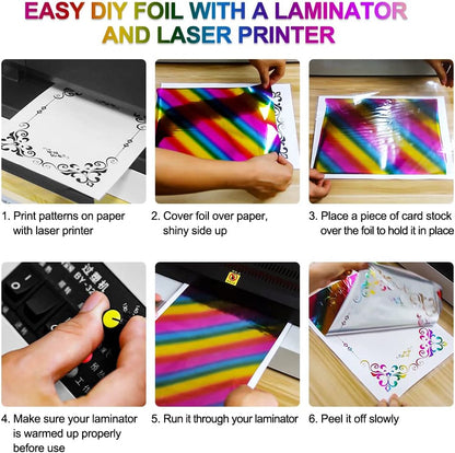 50 Sheets Toner Reactive Foil Sheet for Crafts Paper Holographic Heat Transfer Craft Foil Paper for Scrapbooking Stamping Cardstock Heat Transfer DIY Crafts Accessories 7.9 x 11.4inch