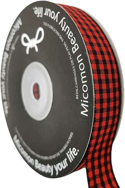 Red and Black Gingham Plaid Checked Ribbon 25 Yards Each Roll 100% Polyester (5/8",BlackRed) - Crafty Corner