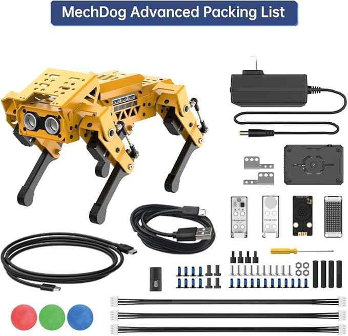 MechDog Robot Dog for Arduino Scratch Python Starter Smart Robot Kit with ESP32 AI Camera, Self Balancing Target Recognition&Tracing Open Source Bionic Quadruped Programming Science Set, Advance Kit
