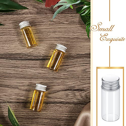 100 Pcs Small Clear Vials Spice Mini Jars with Lids Mini Glass Bottles with Screw Aluminum Metal Caps Tiny Jars Sample Containers for Powder Cream Cosmetic Jewelry Wedding