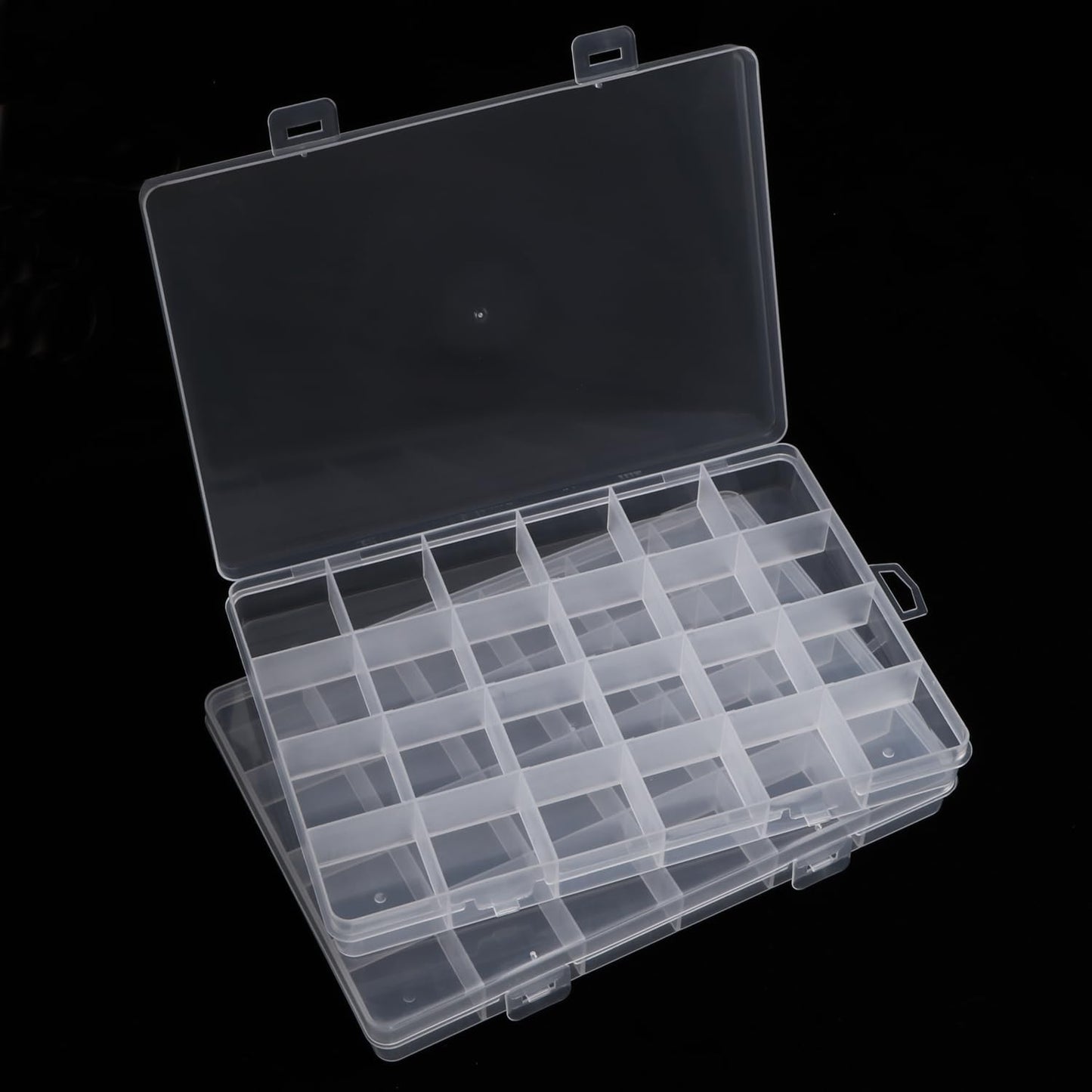 2 Pack 24 Grids Clear Plastic Organizer Box Fixed Compartment Storage Container for Craft, Beads, Jewelry, Small Parts, Small Items