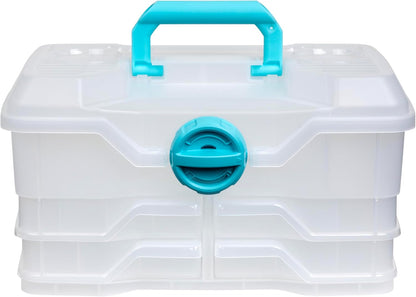 ArtBin Clear Plastic Organizer Small Parts Organizer - for DIY Arts & Crafts Storage Boxes & Organizers, Sewing Storage - Storage Box with Compartments, Project Box - Medium (4 Pivot Trays) 6943PB