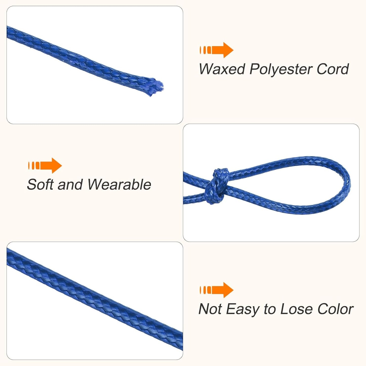 MECCANIXITY Waxed Polyester Cord 2mm 98 Yard Dark Blue