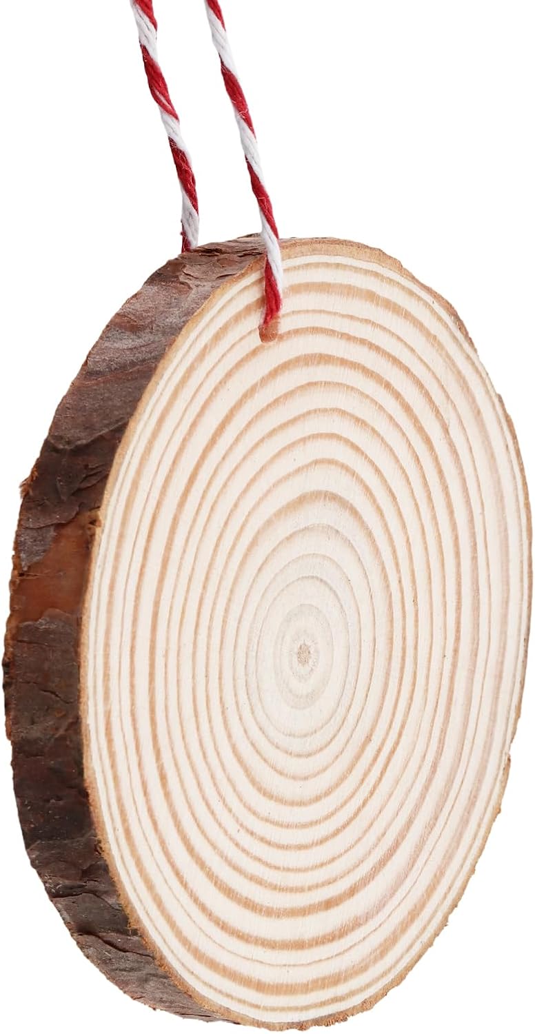 60 Pieces Wood Slices with Hole, 3.5-4 Inch Unfinished Round Wooden Circles with Bark for DIY Crafts, Wedding Centerpieces - Crafty Corner