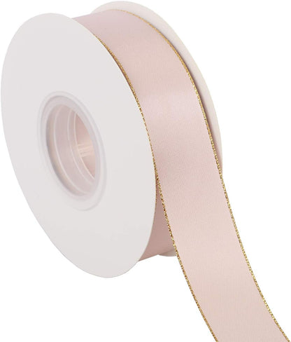 ITIsparkle 1" Inch Double Faced Satin Ribbon 25 Yards with Gold Edges, 1" X 25Yd - Vanilla - Crafty Corner
