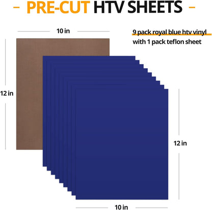 HTVRONT Blue Heat Transfer Vinyl Bundle - 10 Pack 12" x 10" HTV Vinyl for T-Shirt, Royal Blue Iron on Vinyl for All Cutting Machine or Heat Press Machine