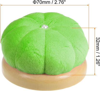 HARFINGTON Wooden Base Needle Pincushions Japanese Style Pin Cushions Round Pin Cushion Needle Holder for Sewing Quilting Needlework DIY Crafts, Green