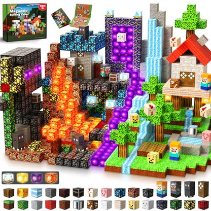200 PCS Magnetic Blocks with Light Up Blocks (200 Count)