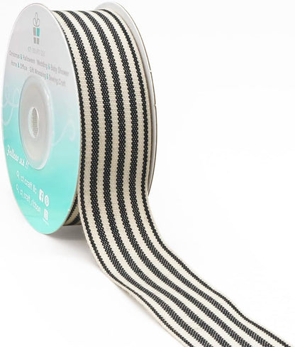 CT CRAFT LLC Ivory Cotton Black Stripes Ribbon 1" x 10 Yards for Home Décor Gift Present Wrapping DIY Crafts Birthday Wedding Bouquet Christmas - Crafty Corner