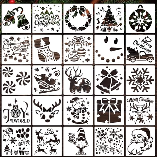 Christmas Stencils for Crafts Reusable 6" Holiday Stencils (25 Count)