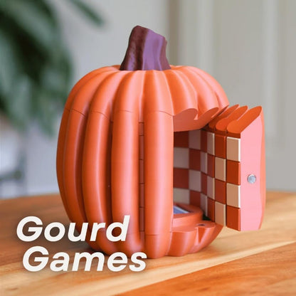 Gourd Games, Pumpkin Board Game Set, 3D Printed Multifunctional Fall Tabletop Activity with Checkers Board, Dice Tower, Card Storage, and Hidden Dice Compartment, Unrolling Pumpkin Design