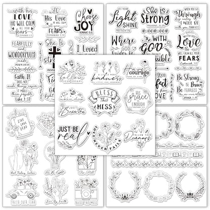 5 Sheets Bible Verse Clear Stamps Christian Jesus Silicone Transparent Stamps Greeting Words Border Stamp Cards for DIY Card Making Scrapbooking Embossing Album Decor (5 Count)