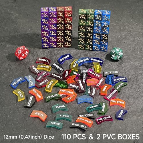110PCS MTG Tokens & 12mm MTG Life Counter Dice Set for Magic Card with Box (110 Count)