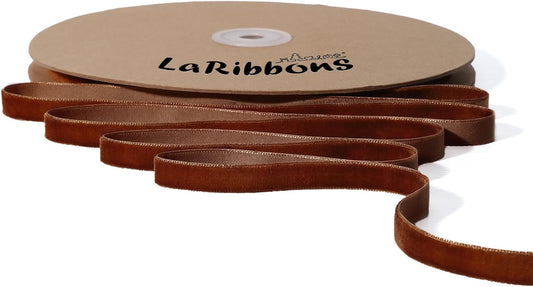 LaRibbons Thin Velvet Ribbon 3/8 Inch x 25 Yards, Brown Velvet Ribbon for Christmas Tree, Gift Wrapping, Wreath Bow, Outdoor Decoration - Crafty Corner