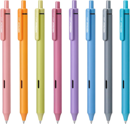 WRITECH Fine Point Gel Pens: 8ct 0.5mm Multi Colored Ink Colors Retractable Pen for Smooth Writing Note Taking Journaling Assorted Coloring No Bleed & Smear & Smudge (Vintage Set)