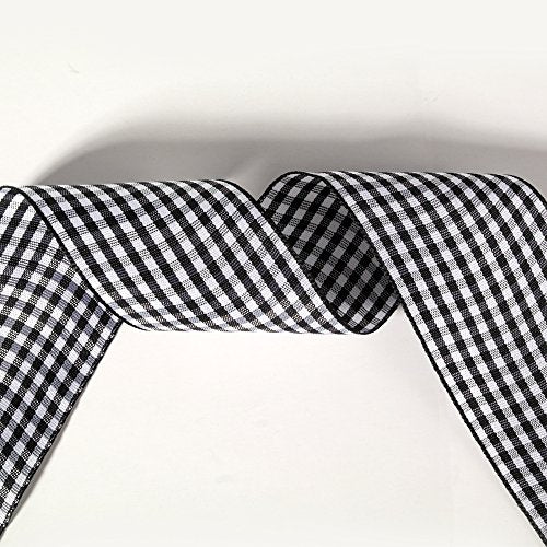 1.5 Inch Black and White Woven Edge Gingham Ribbon 25 Yards Each Roll 100% Polyester (75 Feet)