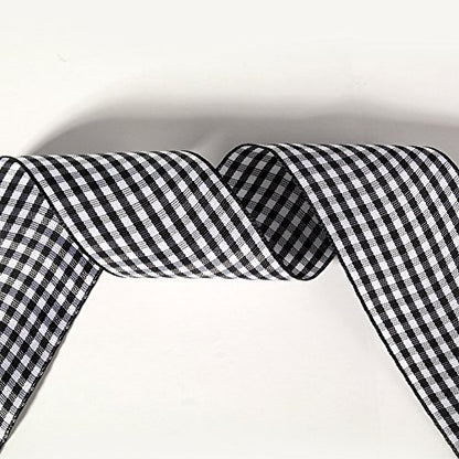 1.5 Inch Black and White Woven Edge Gingham Ribbon 25 Yards Each Roll 100% Polyester (75 Feet)