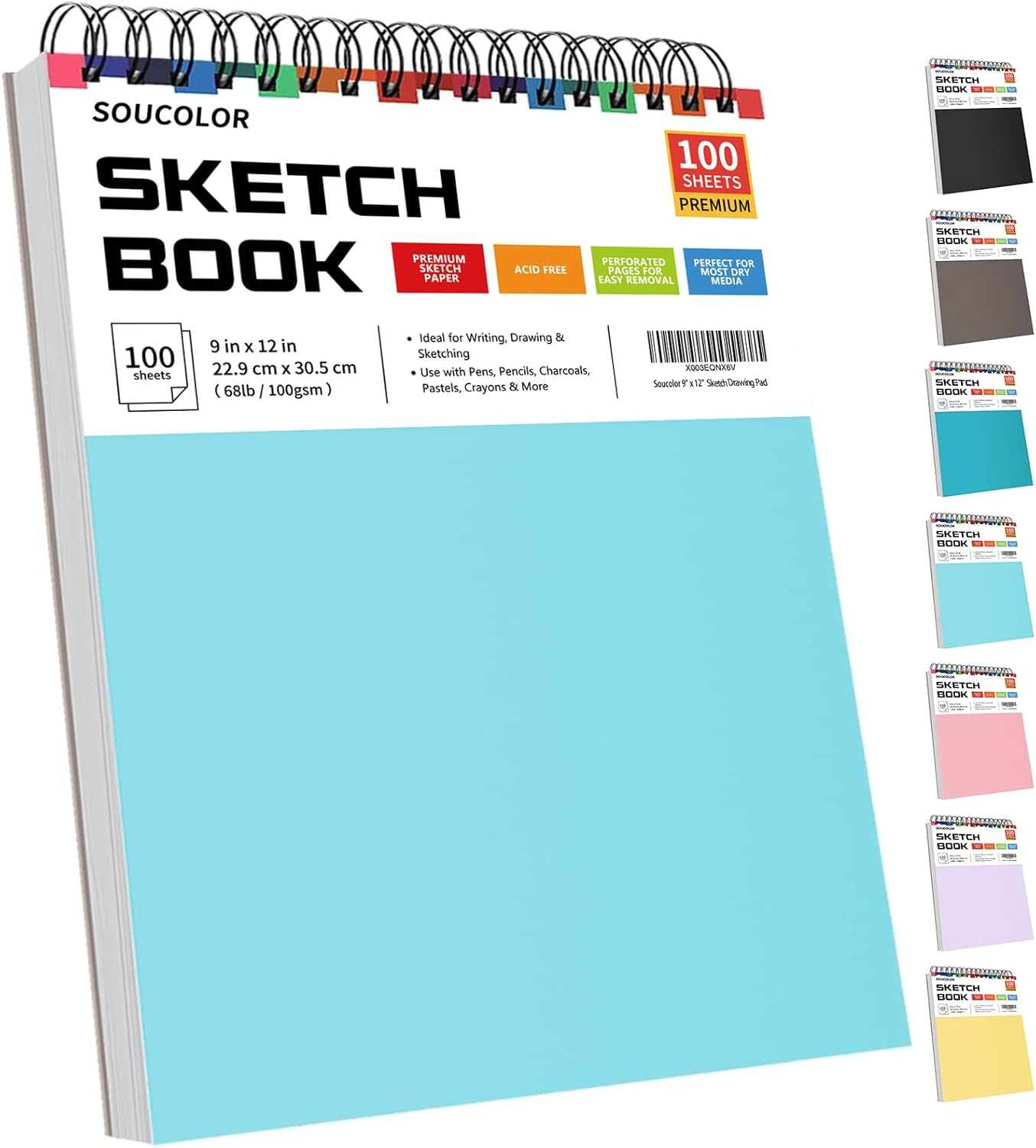 Soucolor 9" x 12" Spiral Bound Blank Sketch Notebook Journal Book- 1-Pack 100 Sheets Acid-Free 68lb/100gsm Paper, Art Sketchbook for Painting, Doodling, Journaling, Kids, Students, Adults, Beginners - Crafty Corner