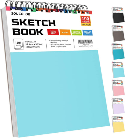 Soucolor 9" x 12" Spiral Bound Blank Sketch Notebook Journal Book- 1-Pack 100 Sheets Acid-Free 68lb/100gsm Paper, Art Sketchbook for Painting, Doodling, Journaling, Kids, Students, Adults, Beginners - Crafty Corner