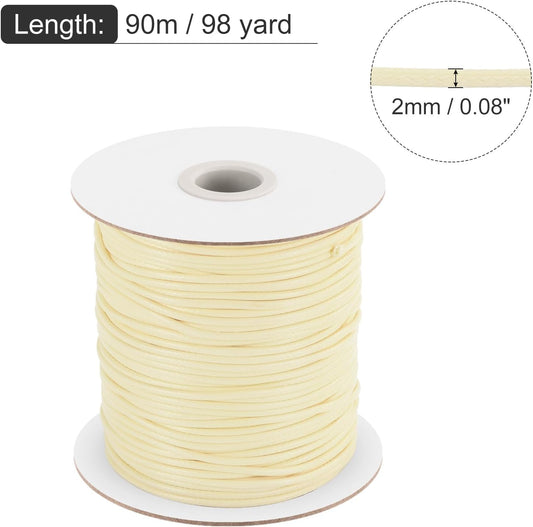 MECCANIXITY Waxed Polyester Cord 2mm 98 Yard Beige for Bracelet Making, Jewelry, DIY Crafts