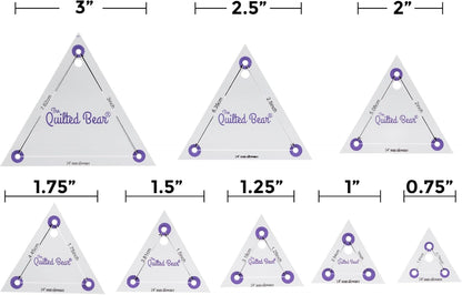 The Quilted Bear Triangle Quilting Templates – 8 Clear Non-Slip Acrylic Quilt Templates for Precise Fabric Cutting & Stress-Free Machine Quilting - Ideal for Quilt & Sewing Supplies (¾–3")