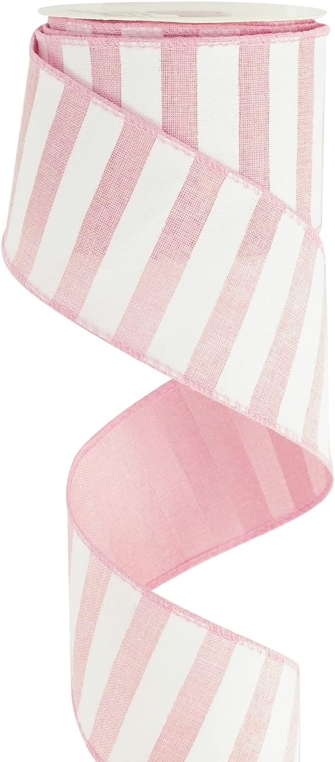 MEEDEE Pink Striped Burlap Ribbon - 2.5 Inch Wired Ribbon for Baby Girl Wreaths & Cakes, 10 Yards - Crafty Corner