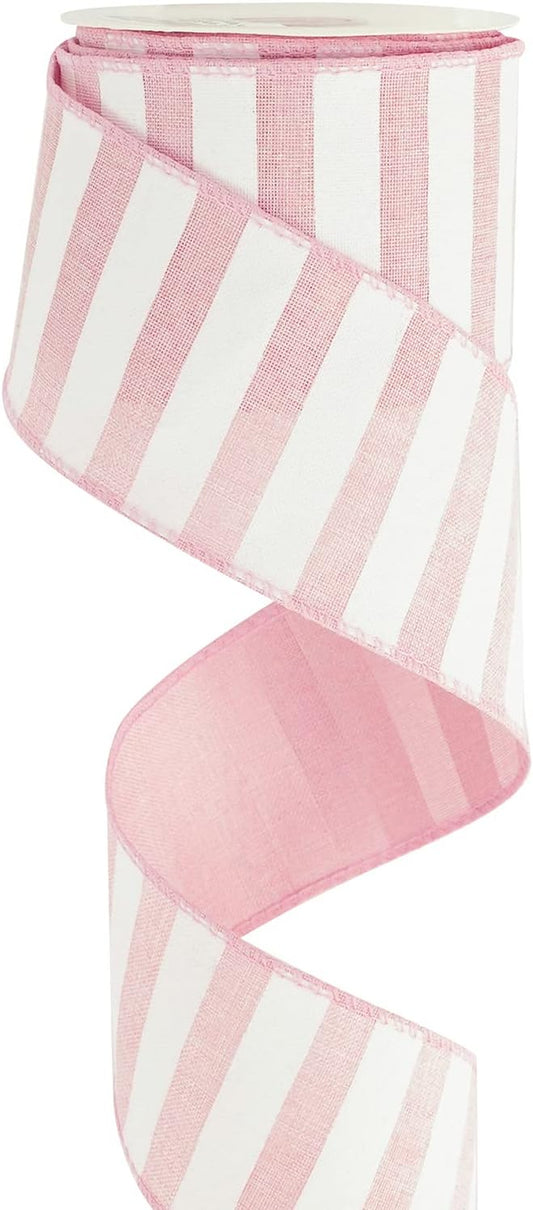MEEDEE Pink Striped Burlap Ribbon - 2.5 Inch Wired Ribbon for Baby Girl Wreaths & Cakes, 10 Yards - Crafty Corner