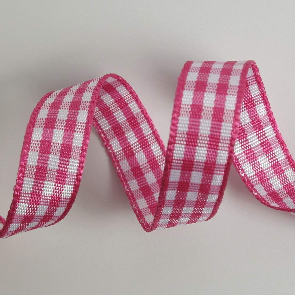 Pink and White Gingham Ribbon Hot Pink Gingham Ribbon 25 Yards Each Roll 100% Polyester (3/8", Hot.Pink) - Crafty Corner