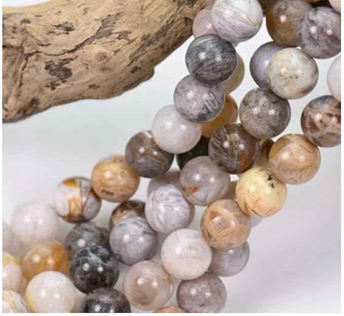 35pcs Adabele Natural Bamboo Leaf Agate Healing Gemstone 10mm (0.39 inch) Round Loose Beads Gem Stone Spacer for Craft Jewelry Making GF8-10