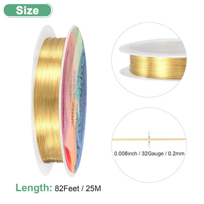 0.2 mm/32 Gauge Copper Wire for Jewelry Making, 82FT Copper Beading Craft Wire for Jewelry/Weaving/DIY Crafting/Planting, Color-Retaining [25M, KC-Gold]