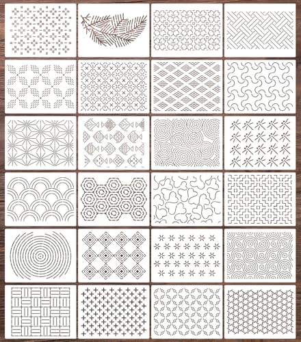Sashiko Stencil Embroidery Stencils for Crafts Reusable 8"x6"