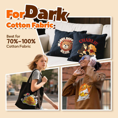 TranSmile PU-Heat Transfer Paper for Inkjet Printer (40 Sheets, 8.5x11", Dark) Iron on Transfers for Dark Fabric, Printable Heat Transfer Vinyl for T Shirts, Vibrant & Washable