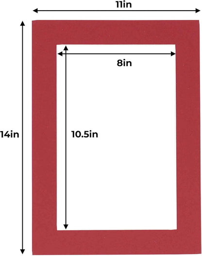 11x14 Mat for 8.5x11 Photo - Precut Deep Red Picture Matboard for Frames 11 x 14 Inches - Bevel Cut Matte to Display Art 8.5 x 11 Inches - Acid Free Pack of 100 MATS with Backing Boards & Clear Bags