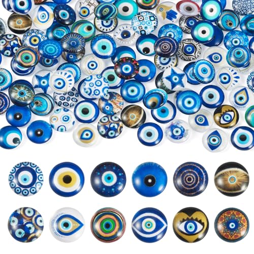 100Pcs 12mm Evil Eye Glass Cabochons for Jewelry Making (100 Count)