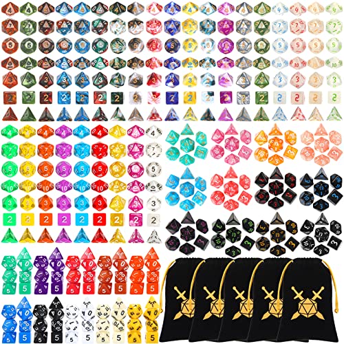 350 Pcs Dice Sets Bulk with Drawstring Bag Polyhedral Dice Sets Multi Role Playing Table Game D4 D6 D8 D10 D% D12 D20
