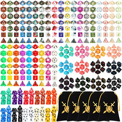 350 Pcs Dice Sets Bulk with Drawstring Bag Polyhedral Dice Sets Multi Role Playing Table Game D4 D6 D8 D10 D% D12 D20
