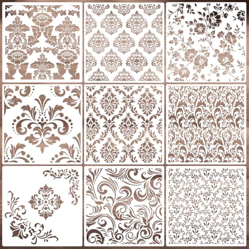 Damask Stencils for Walls 12inch Damask Stencil (9 Count)