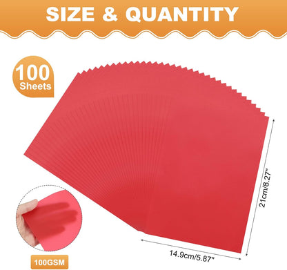 MECCANIXITY 100 Sheet Colored Vellum Paper 5.9" x 8.3", 100gsm Translucent Printable Vellum Sheets for Printing Wedding Invitations Inkjet Laser Printer, Red