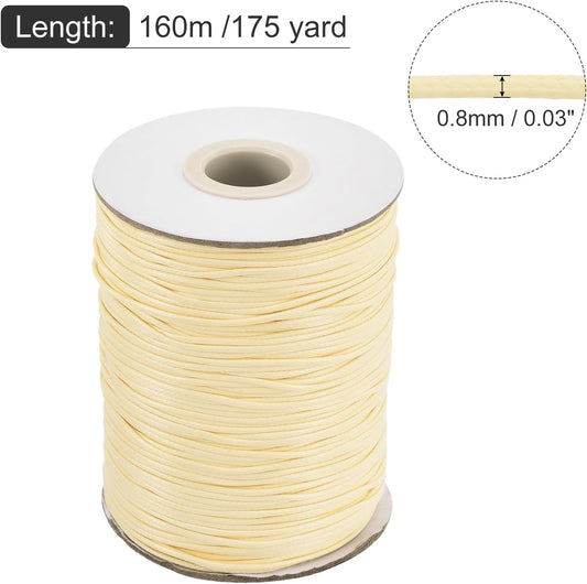 MECCANIXITY Waxed Cord 0.8mm Waxed Polyester Cord 175 Yard Wax String for Bracelet Making,Necklaces, Beading,Jewelry Making and DIY Crafts(Beige)