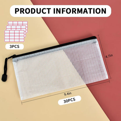 Vuzvuv 30pcs 9.1"x 4.5" Mesh Zipper Pouch Zipper Bags, Zipper Case Pouch Bulk, Mesh Bag for File, Makeup, Board Game Office Home Travel Storage