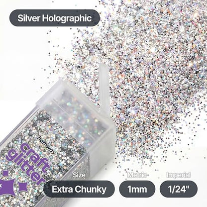 Craft Glitter Shaker Silver Holographic 130g Extra Chunky (4.5 Ounce)
