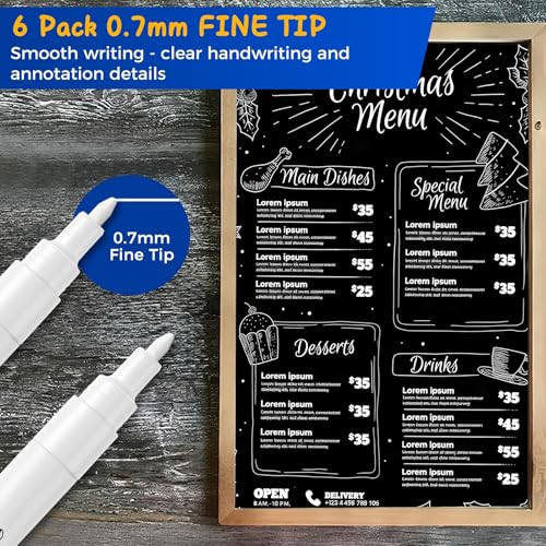 White Liquid Chalk Markers for Blackboard Glass (6 Count)