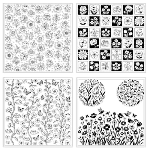 4 Sheets 4 Styles Wildflowers Polymer Clay Texture Sheets Bushes Silicone Texture Stamp Hummingbirds Modeling Pattern Pad Texture Sheets for Making Earrings Jewerly