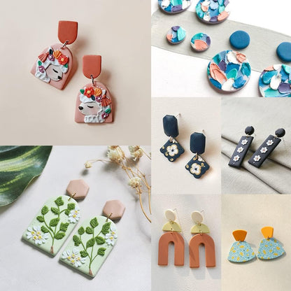 PTFJZ Polymer Clay Cutters for Earring Making - 160pcs Clay Tools Set with Earrings Accessories, 42+8pcs Different Shape Plastic Clay Cutters (Style B-Blue)