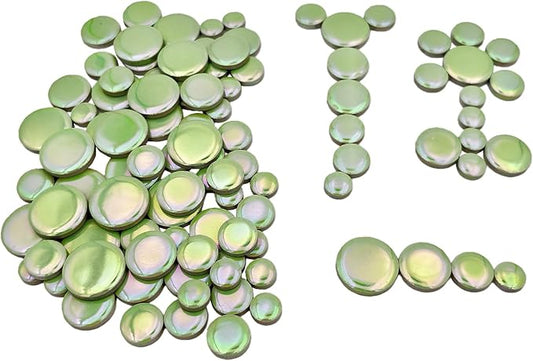 200g Iridescent Round Mosaic Tiles for Crafts Bulk, 11mm-23mm 4 Size Circular Mosaic Ceramic Pieces for Vases, Garden Decor, DIY Mosaic Making (Green)