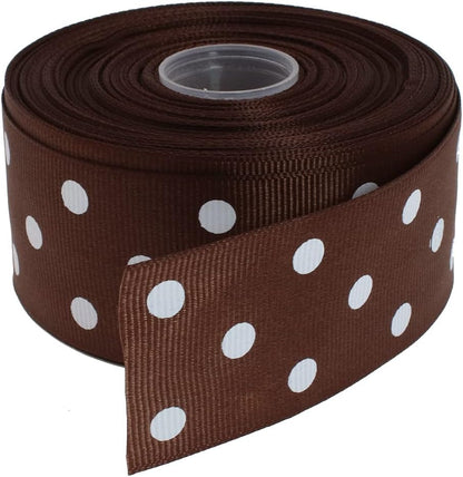 Polka Dot Grosgrain Ribbon 25 Yard Each Roll 100% Polyester (1/1-2", Coffee) - Crafty Corner