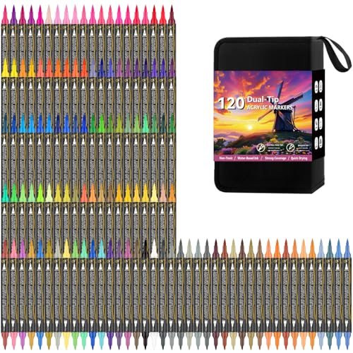 120 Colors Dual Tip Acrylic Paint Markers (60 Count)